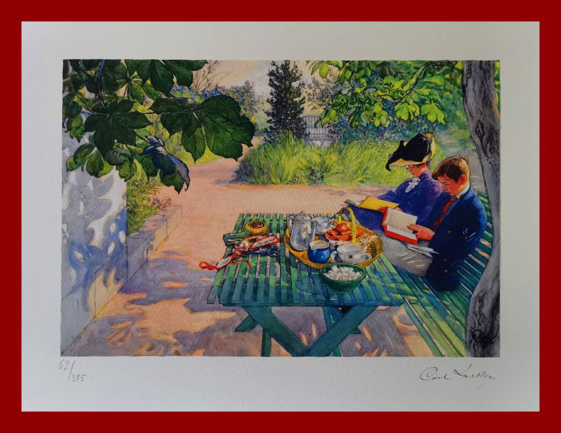Karl Larsson - Vacation Reading: Karl Larsson "Vacation Reading". Beautiful Giclee work printed after the work by Karl Larsson. Limited edition, hand numbered on lower left margin. Print-signed on the lower right margin. Fine Art Gic