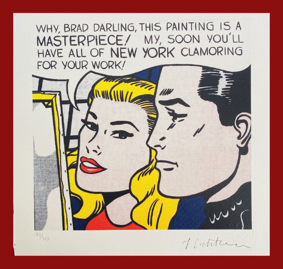 Roy Lichtenstein - Masterpiece: Roy Lichtenstein "Masterpiece". Giclee Fine Art Print after an original work. Print-signed lower right, numbered lower left. Decorative Blindstamp and Adhesive of Edition on the print. Excellent condi