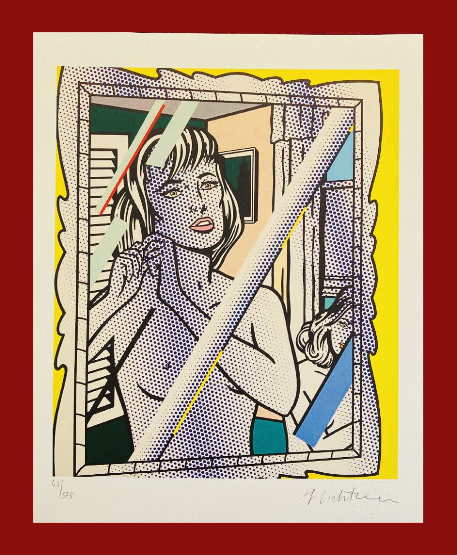 Roy Lichtenstein - Girl at the Mirror: Roy Lichtenstein "Girl at the Mirror" Giclee Fine Art Print after an original work. Print-signed lower right, numbered lower left. Decorative Blindstamp on the print and Certificate of Edition provide