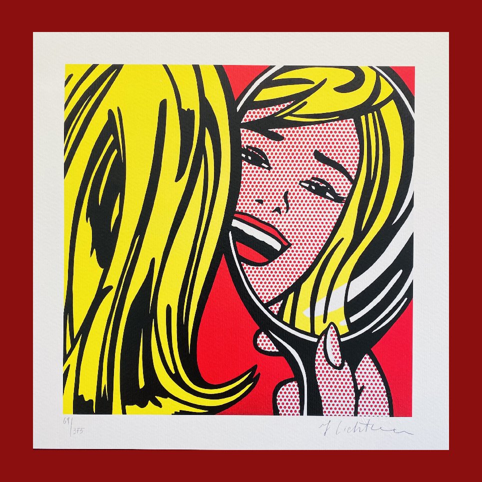 Roy Lichtenstein - Woman at the Mirror: Roy Lichtenstein "Woman at the Mirror" Giclee Fine Art Print after an original work. Print-signed lower right, numbered lower left. Decorative Blindstamp on the print and Certificate of Edition provid