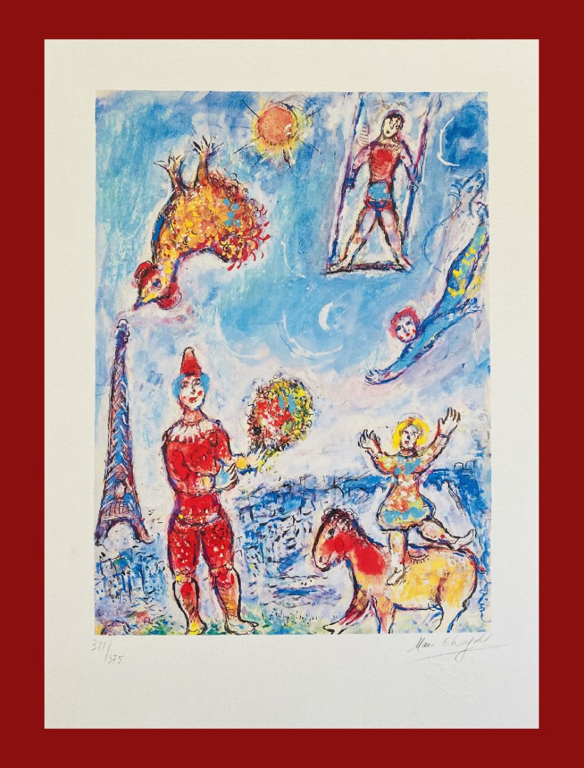 Marc Chagall - Circus: Marc Chagall "Circus" Giclee Fine Art Print after an original work. Print-signed lower right, numbered lower left. Decorative Blindstamp on the print and Certificate of Edition provided. Excellent con