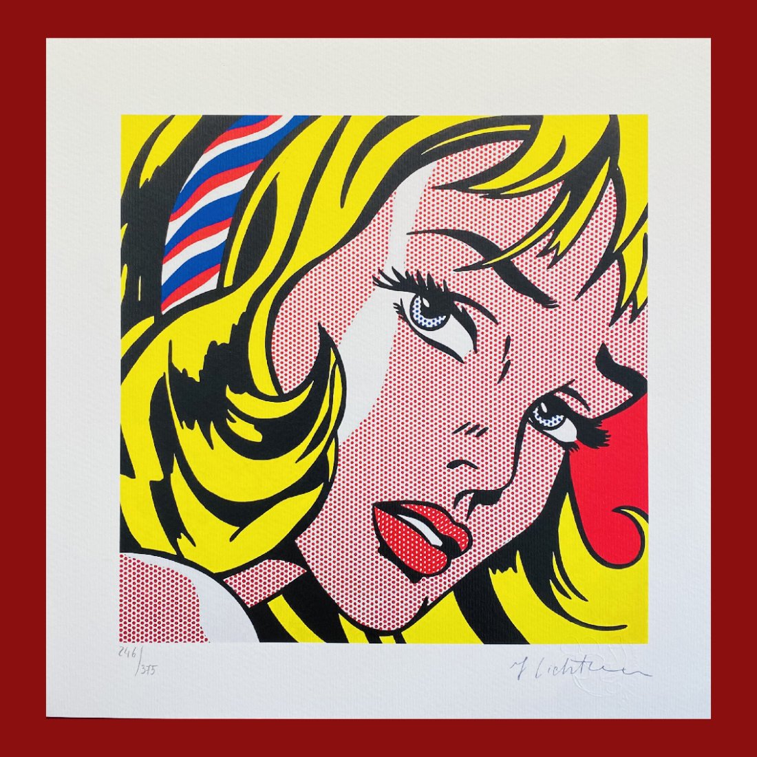 Roy Lichtenstein - Portrait of a Girl: Roy Lichtenstein "Portrait of a Girl" Giclee Fine Art Print after an original work. Print-signed lower right, numbered lower left. Decorative Blindstamp on the print and Certificate of Edition provide