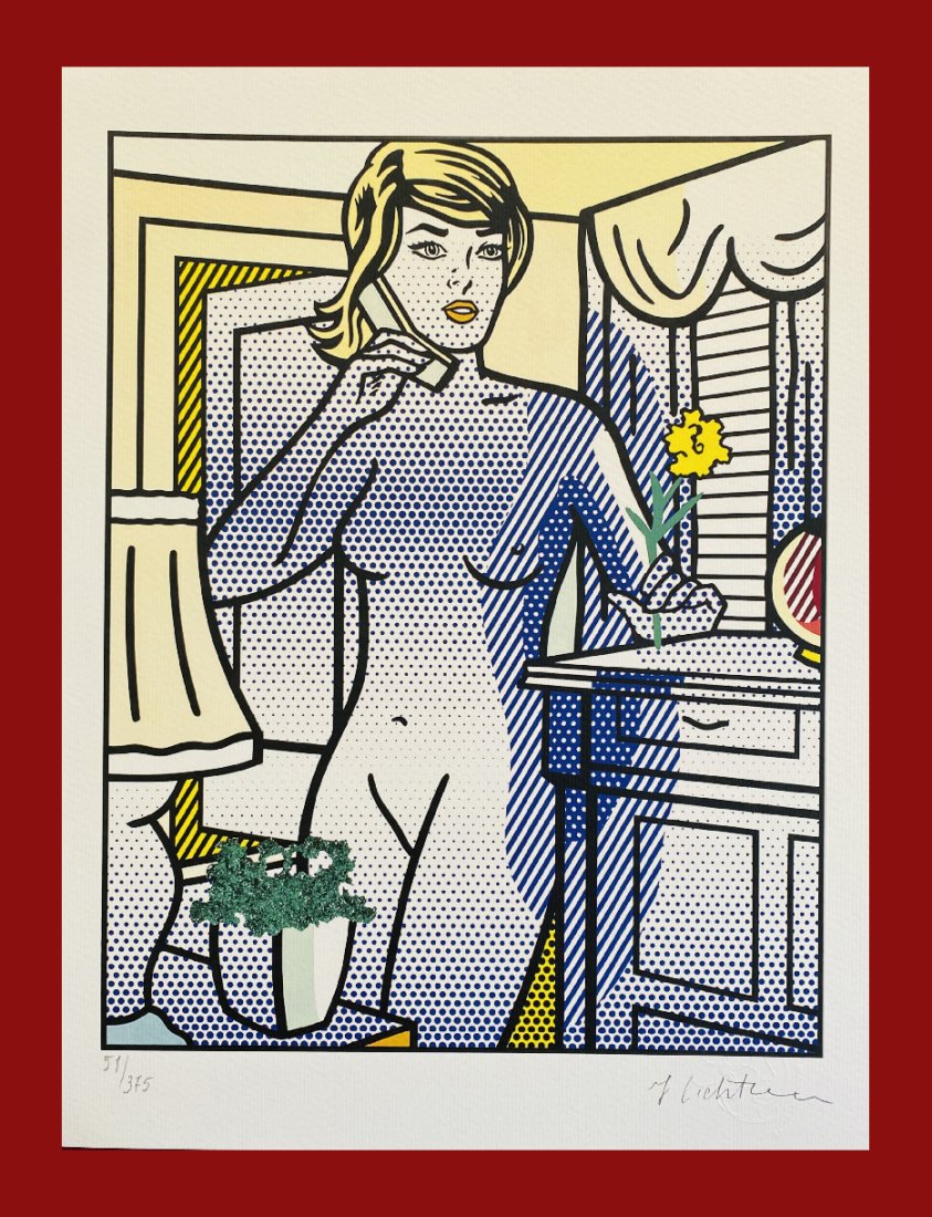 Roy Lichtenstein - Nude with Yellow Flower: Roy Lichtenstein "Nude with Yellow Flower" Giclee Fine Art Print after an original work. Print-signed lower right, numbered lower left. Decorative Blindstamp on the print and Certificate of Edition pr