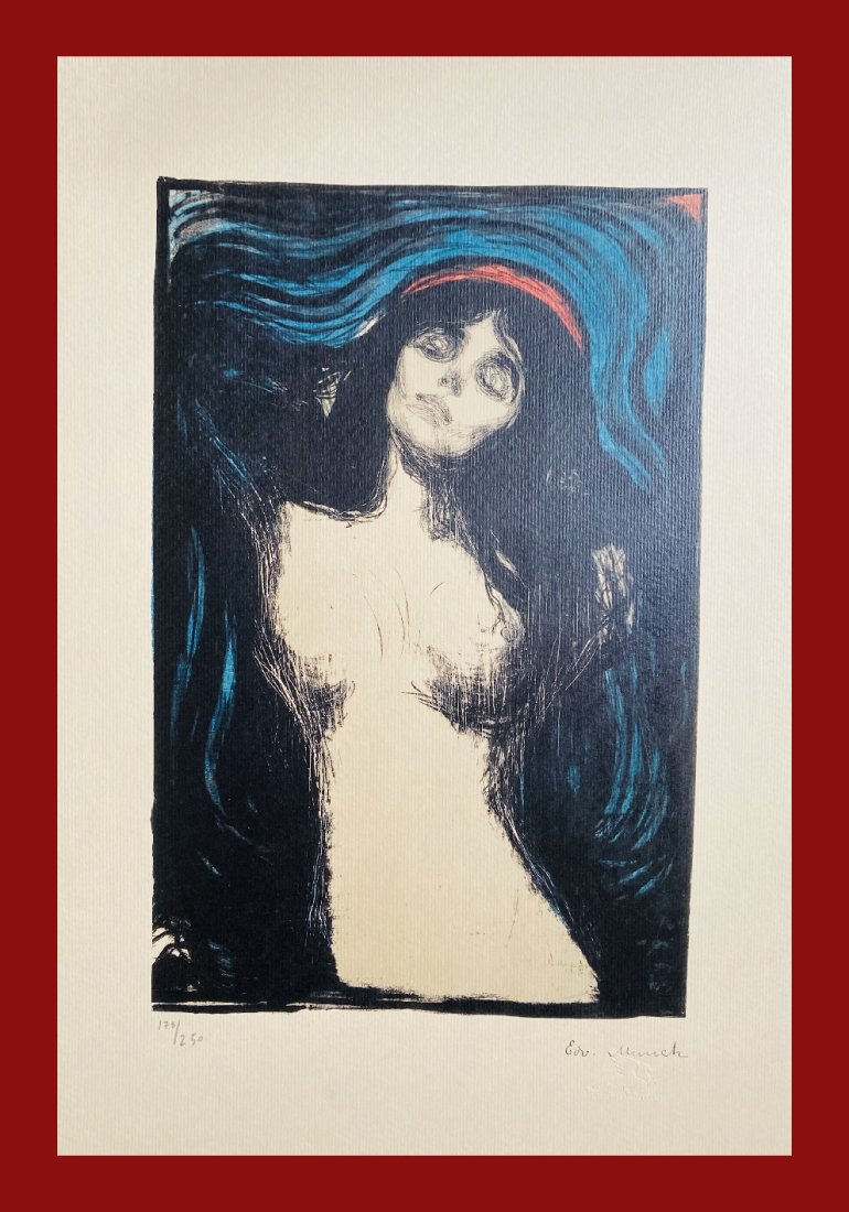 Edvard Munch - Madonna: Edvard Munch "Madonna" Giclee Fine Art Print after an original work. Print-signed lower right, numbered lower left. Decorative Blindstamp on the print and Certificate of Edition provided. Excellent co