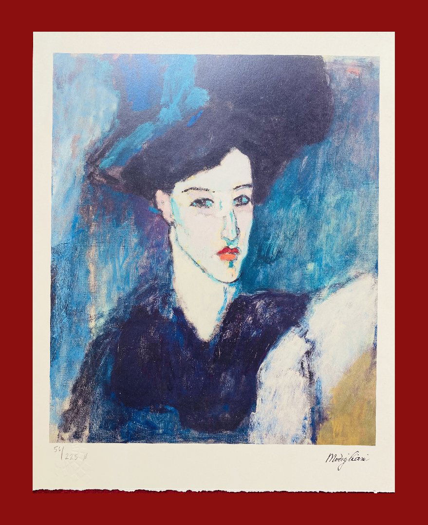 Amedeo Modigliani - Portrait in Blue: Amedeo Modigliani "Portrait in Blue" Giclee Fine Art Print after an original work. Print-signed lower right, numbered lower left. Decorative Blindstamp on the print and Certificate of Edition provided