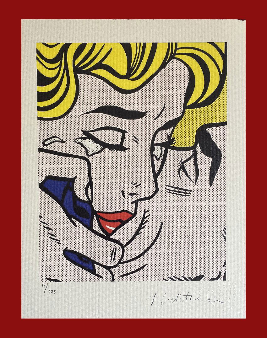 Roy Lichtenstein - Kiss V: Roy Lichtenstein "Kiss V" Giclee Fine Art Print after an original work. Print-signed lower right, numbered lower left. Decorative Blindstamp on the print and Certificate of Edition provided. Excellent