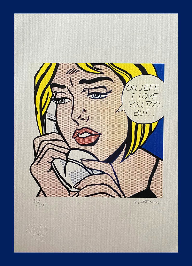 Roy Lichtenstein - Girl at the Telephone: Roy Lichtenstein "Girl at the Telephone". Giclee Fine Art Print after an original work. Print-signed lower right, hand-numbered. Decorative Blindstamp and Adhesive of Edition on the print. Excellent c