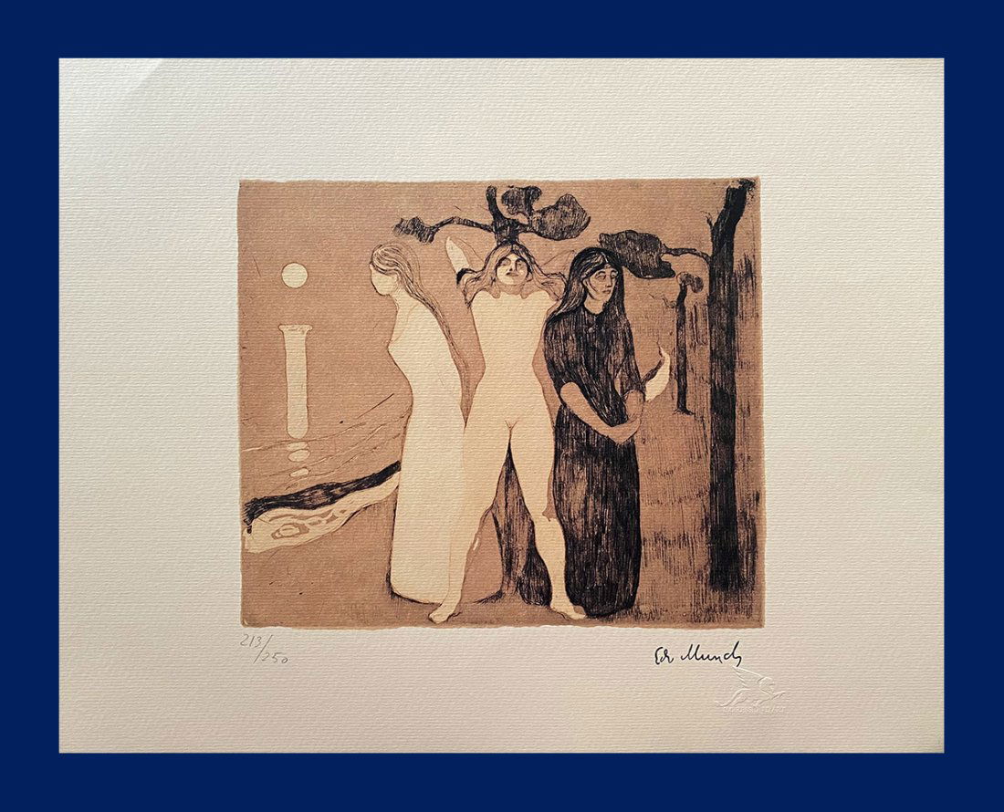 Edvard Munch - Woman in Three Phases: Edvard Munch "Woman in Three Phases". Giclee Fine Art Print after an original work. Print-signed lower right, hand-numbered. Decorative Blindstamp and Adhesive of Edition on the print. Excellent condi