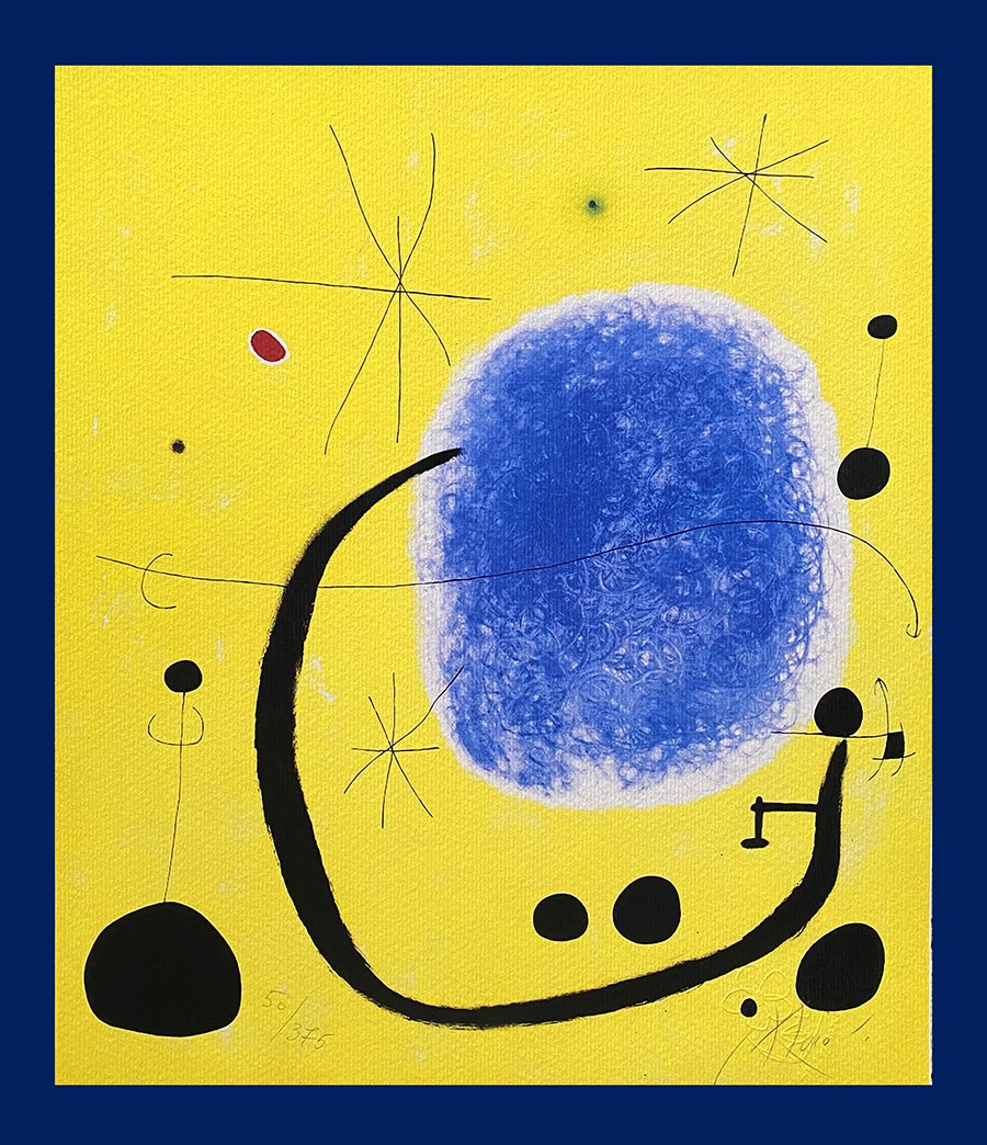 Joan Miro - The Gold of the Blue: Joan Miro "The Gold of the Blue". Giclee Fine Art Print after an original work. Print-signed lower right, hand-numbered. Decorative Blindstamp and Adhesive of Edition on the print. Excellent condition