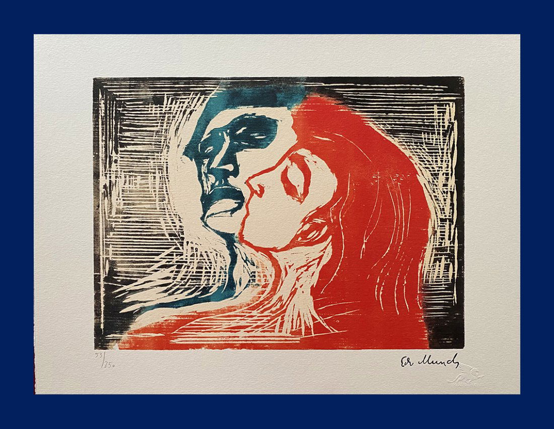 Edvard Munch - Head to Head: Edvard Munch "Head to Head". Giclee Fine Art Print after an original work. Print-signed lower right, hand-numbered. Decorative Blindstamp and Adhesive of Edition on the print. Excellent conditions. Sh