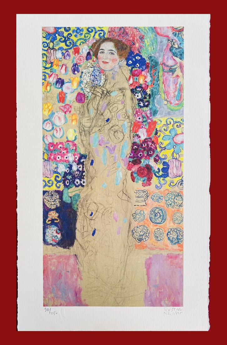 Gustav Klimt - Feminine Figure: Gustav Klimt "Feminine Figure". Giclee Fine Art Print after an original work. Print-signed lower right, numbered lower left. Decorative Blindstamp and Adhesive of Edition on the print. Excellent condi