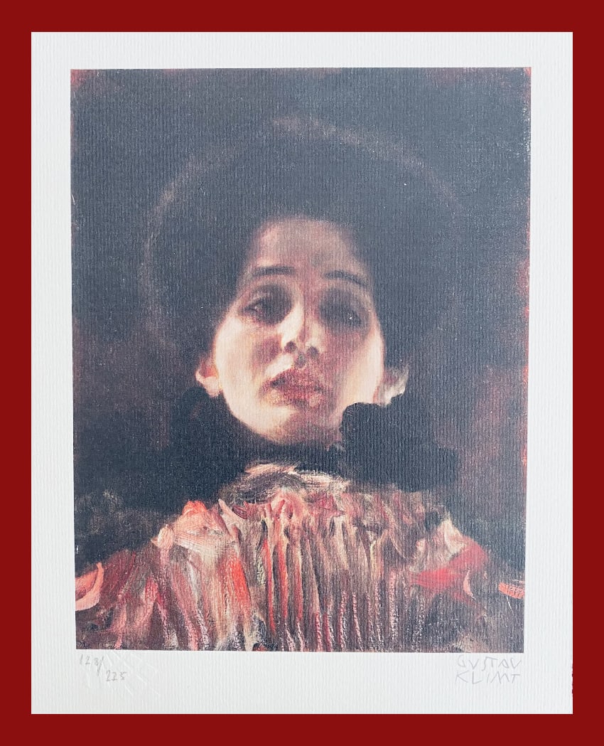 Gustav Klimt - Lady en Face with elegant dress: Gustav Klimt "Lady en face with elegant dress" Giclee Fine Art Print after an original work. Print-signed lower right, numbered lower left. Decorative Blindstamp on the print and Certificate of Editio