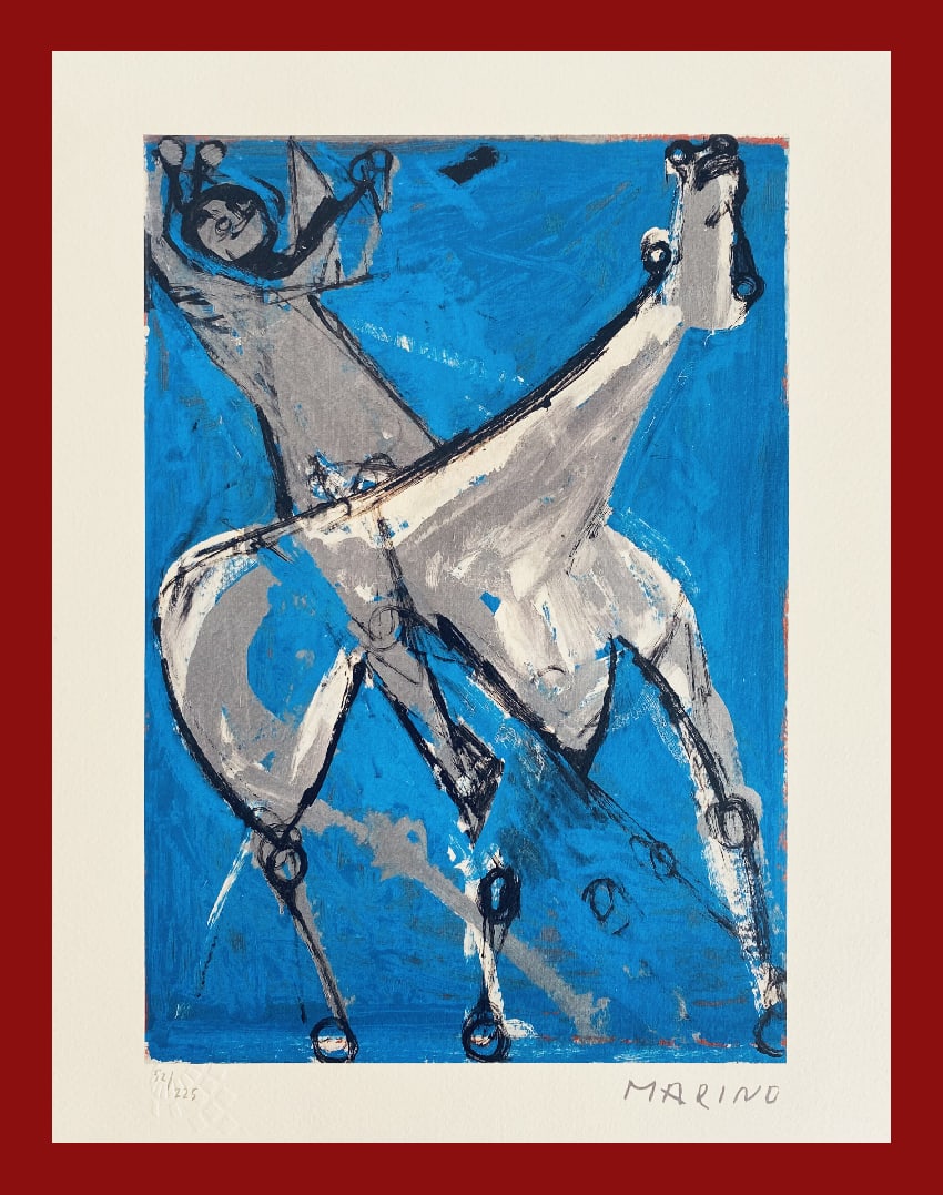Marino Marini - Jockey and Horse: Marino Marini "Jockey and Horse" Giclee Fine Art Print after an original work. Print-signed lower right, numbered lower left. Decorative Blindstamp on the print and Certificate of Edition provided. Ex