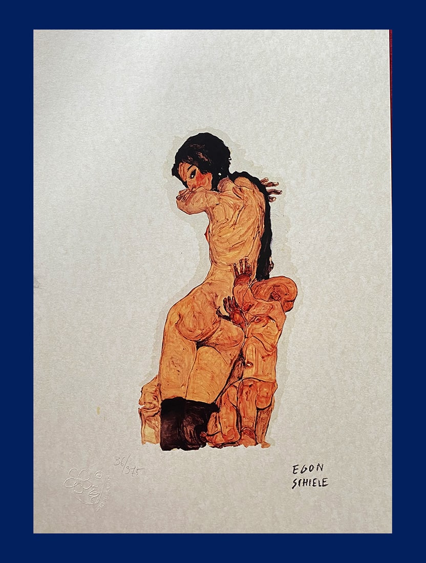 Egon Schiele - Mother and Child: Egon Schiele "Mother and Child". Giclee Fine Art Print after an original work. Print-signed lower right, hand-numbered. Decorative Blindstamp and Adhesive of Edition on the print. Excellent conditions
