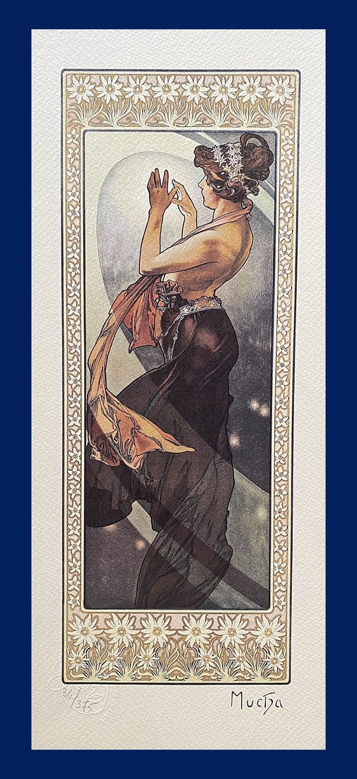 Alphonse Mucha - Night Star: Alphonse Mucha "Night Star". Giclee Fine Art Print after an original work. Print-signed lower right, hand-numbered. Decorative Blindstamp and Adhesive of Edition on the print. Excellent conditions. Sh