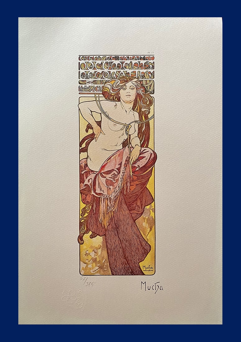 Alphonse Mucha - Decorative Document: Alphonse Mucha "Decorative Document". Giclee Fine Art Print after an original work. Print-signed lower right, hand-numbered. Decorative Blindstamp and Adhesive of Edition on the print. Excellent condi