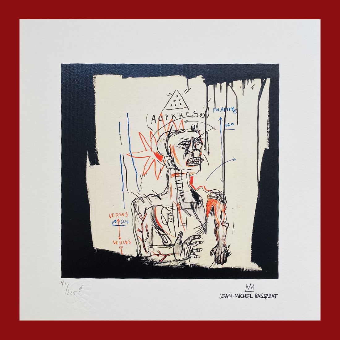 Jean Michel Basquiat - Santo: Jean Michel Basquiat "Santo" Giclee Fine Art Print after an original work. Print-signed lower right, numbered lower left. Decorative Blindstamp on the print and Certificate of Edition provided. Excell