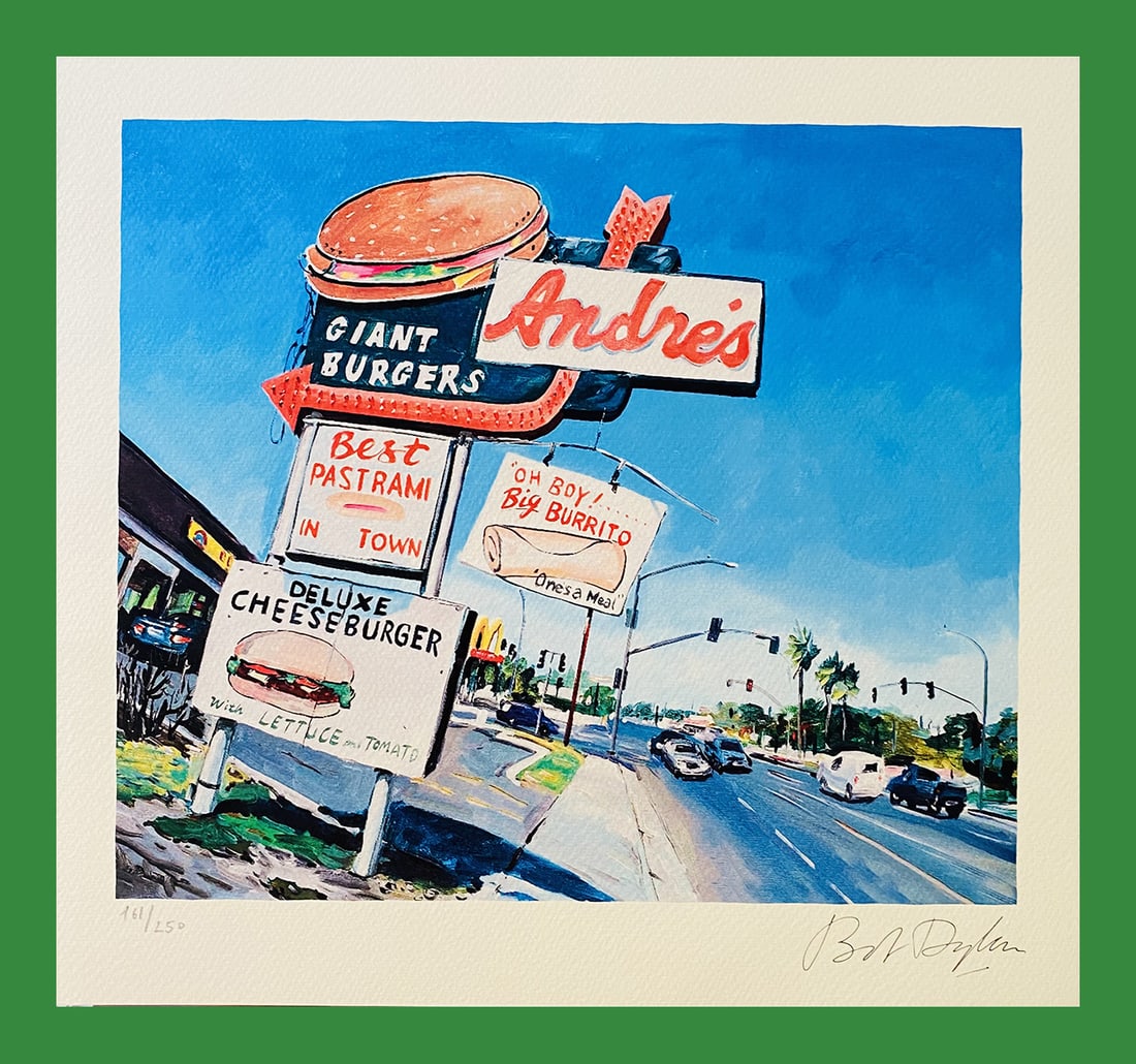Bob Dylan - Burger House: Bob Dylan "Burger House" Fine Art Print after an original work. Print-signed lower right, numbered lower left.Excellent conditions. Shipped with care in solid tube, fast shipping in 3-4 days all over