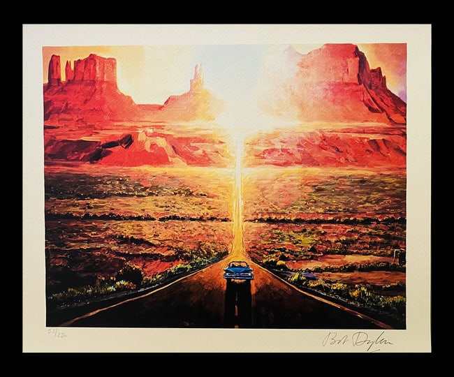 Bob Dylan - Sunset in Monument Valley: Bob Dylan "Sunset in Monument Valley" Fine Art Print after an original work. Print-signed lower right, numbered lower left.Excellent conditions. Shipped with care in solid tube, fast shipping in 3-4 d