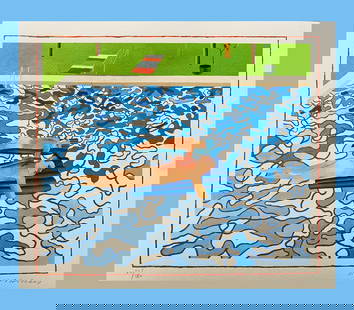 David Hockney - California: David Hockney "California" Chromolithograph after an original work. Dry stamp.Signed on the plate right, numbered lower left.Excellent conditions. Shipped with care in solid tube, fast shipping in 3-4