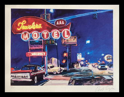 Bob Dylan - Hotel at Night: Bob Dylan "Hotel at Night" Chromolithograph after an original work. Signed on the plate lower right, numbered lower left.Excellent conditions. Shipped with care in solid tube, fast shipping in 3-4 day