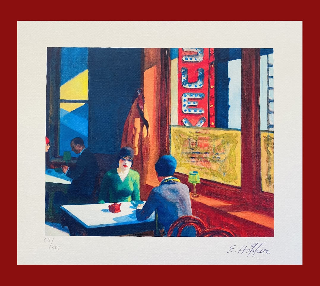 Edward Hopper - Chop Suey: Edward Hopper "Chop Suey" Giclee Fine Art Print after an original work. Print-signed lower right, numbered lower left. Decorative Blindstamp on the print and Certificate of Edition provided. Excellent