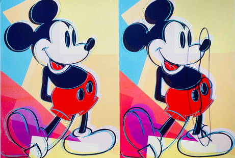 Andy Warhol - Double Mickey: Andy Warhol "Double Mickey" beautiful original HAND SIGNED poster on Lenox Paper attributed to the american pop art master Andy Warhol. Hand signed on the right. Certificate of Edition with the stamp
