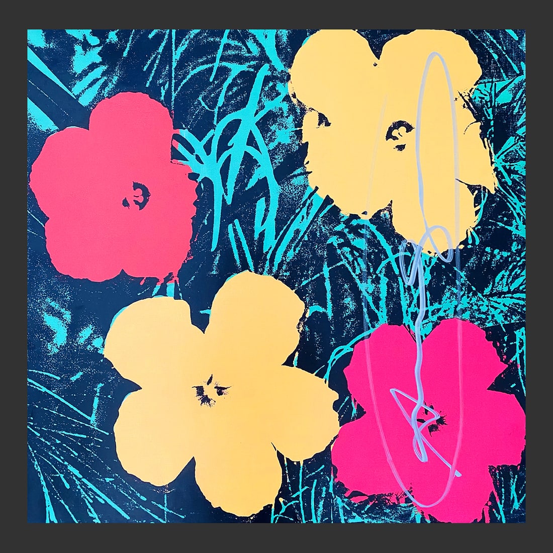 Andy Warhol - Flowers: Andy Warhol "Flowers" beautiful original HAND SIGNED poster on Lenox Paper attributed to the american pop art master Andy Warhol. Hand signed on the right. Certificate of Edition with the stamp of the