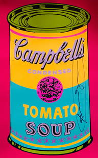 Andy Warhol - Campbell Tomato Soup: Andy Warhol "Campbell Tomato Soup" beautiful original HAND SIGNED poster on Lenox Paper attributed to the american pop art master Andy Warhol. Hand signed on the right. Certificate of Edition with the