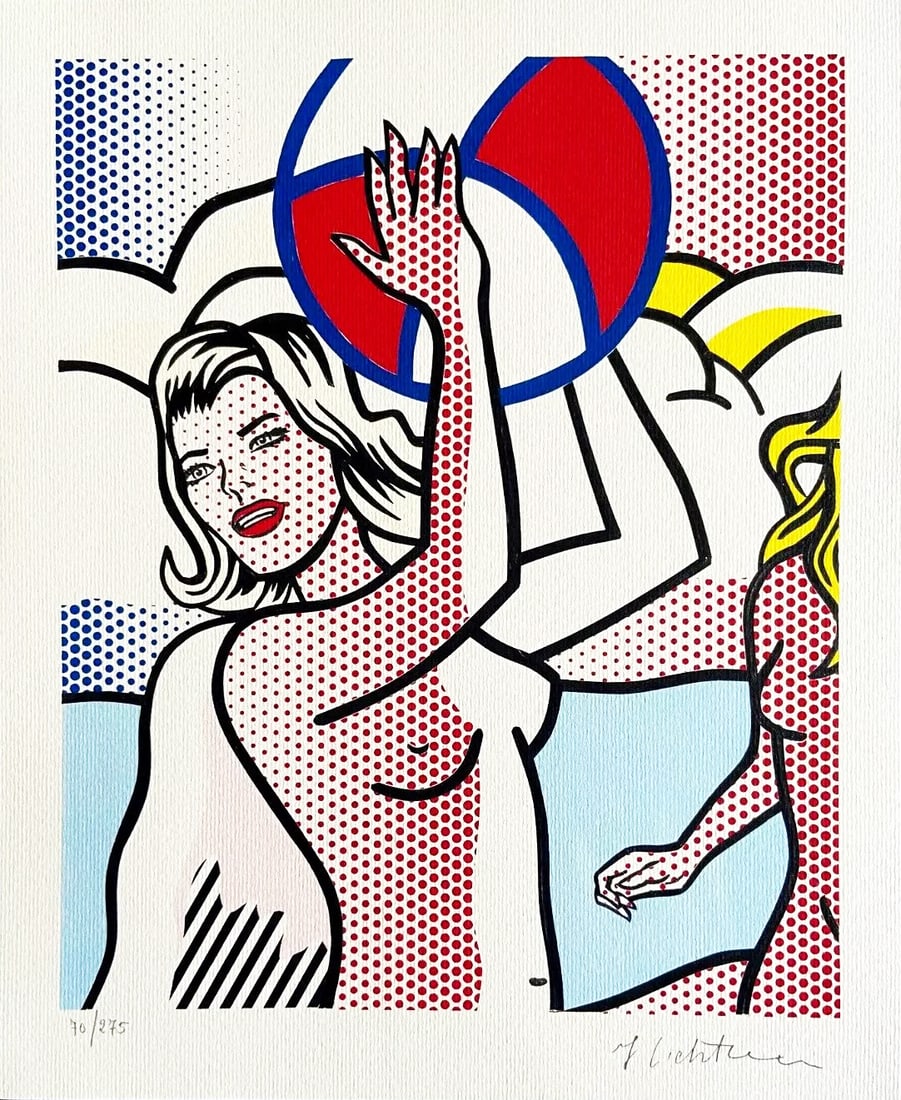 Roy Lichtenstein - Nude with Volleyball: Roy Lichtenstein "Nude with Volleyball" Chromolithograph after an original work. Dry stamp. Signed on the plate lower right, numbered lower to the left.Excellent conditions. Shipped with care in solid