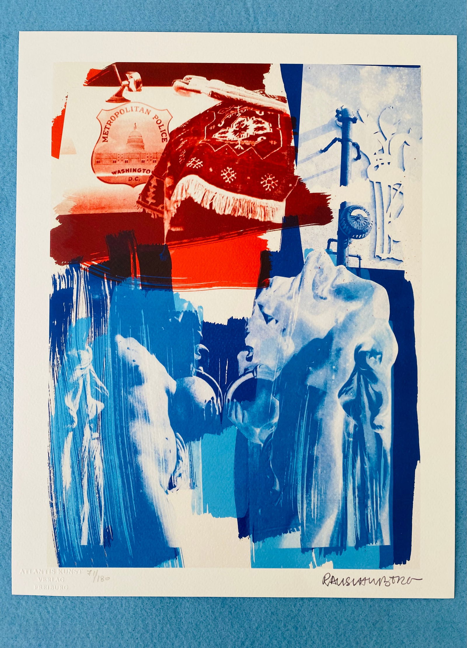 Robert Rauschenberg - Blue: Robert Rauschenberg "Blue" Chromolitograph after an original work. Print-signed lower right, numbered lower left.Excellent conditions. Shipped with care in solid tube, fast shipping in 3-4 days all ov