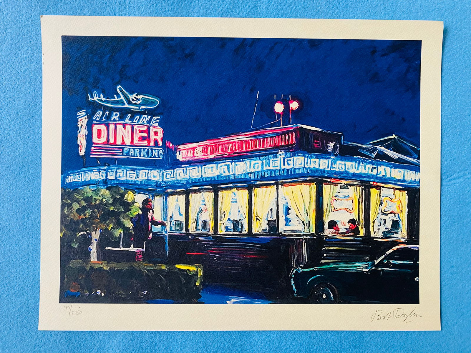 Bob Dylan - Airline Diner: Bob Dylan "Airline Diner" Chromolitograph after an original work. Print-signed lower right. Numbered lower left. Excellent conditions. Shipped with care in solid tube, fast shipping in 3-4 days all ov