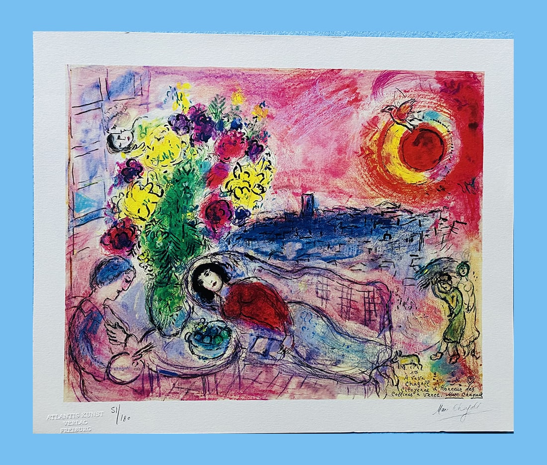 Marc Chagall - To Vava Chagall: Marc Chagall "To Vava Chagall" Chromolitograph after an original work. Print-signed lower right. Numbered lower left. Excellent conditions. Shipped with care in solid tube, fast shipping in 3-4 days a