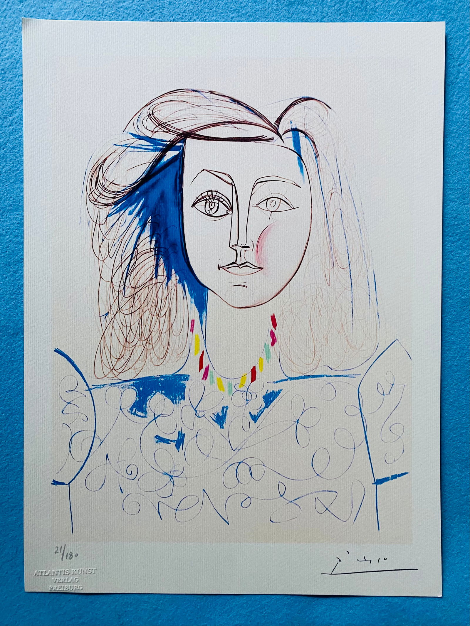 Pablo Picasso - Portrait of a Girl: Pablo Picasso "Portrait of a Girl" Chromolitograph after an original work. Print-signed lower right. Numbered lower left. Excellent conditions. Shipped with care in solid tube, fast shipping in 3-4 da