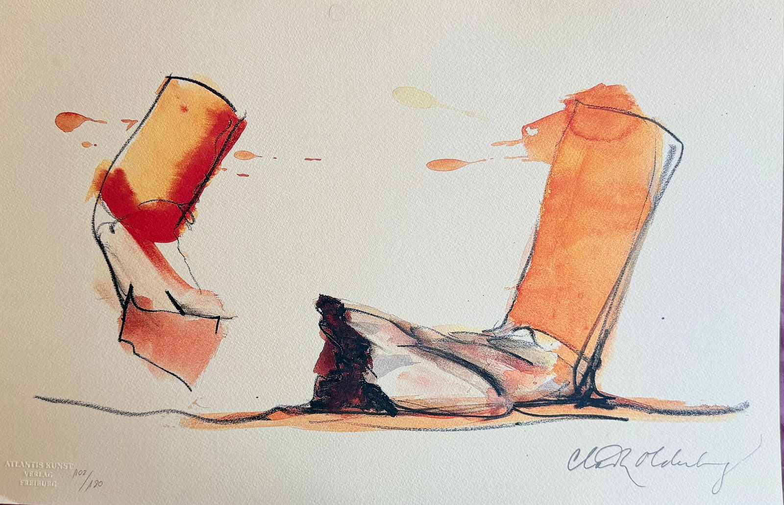 Claes Oldenburg - Fag End: Claes Oldenburg "Fag End" Chromolitograph after an original work. Print-signed lower right. Numbered lower left. Excellent conditions. Shipped with care in solid tube, fast shipping in 3-4 days all