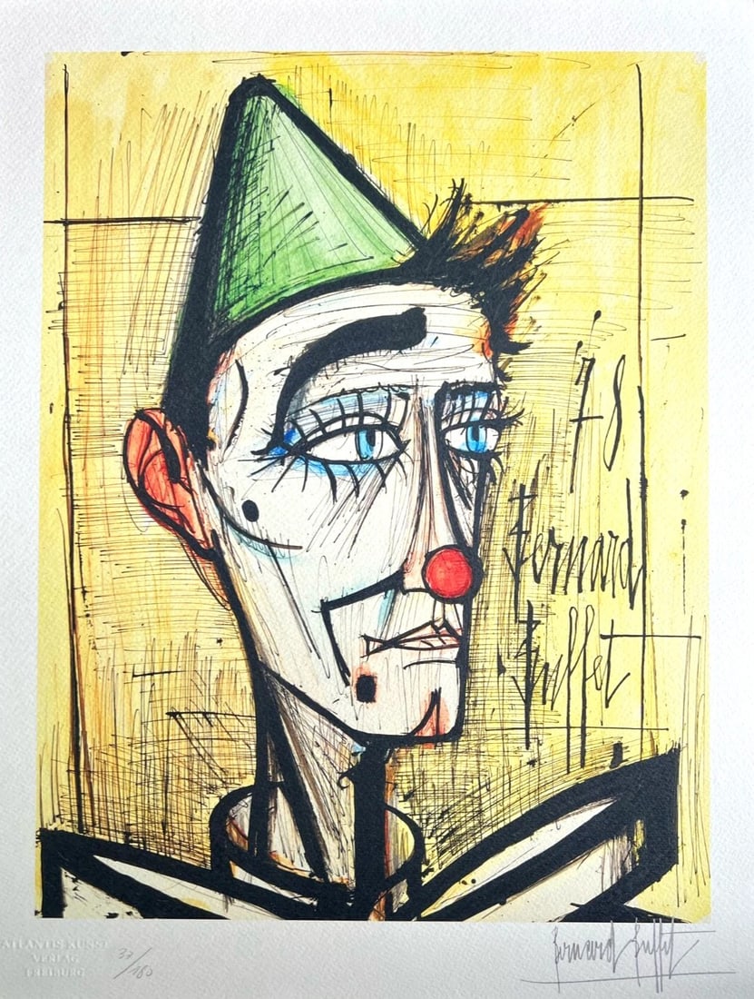 Bernard Buffet - Clown: Bernard Buffet "Clown" Chromolitograph after an original work. Print-signed lower right. Numbered lower left. Excellent conditions. Shipped with care in solid tube, fast shipping in 3-4 days all over