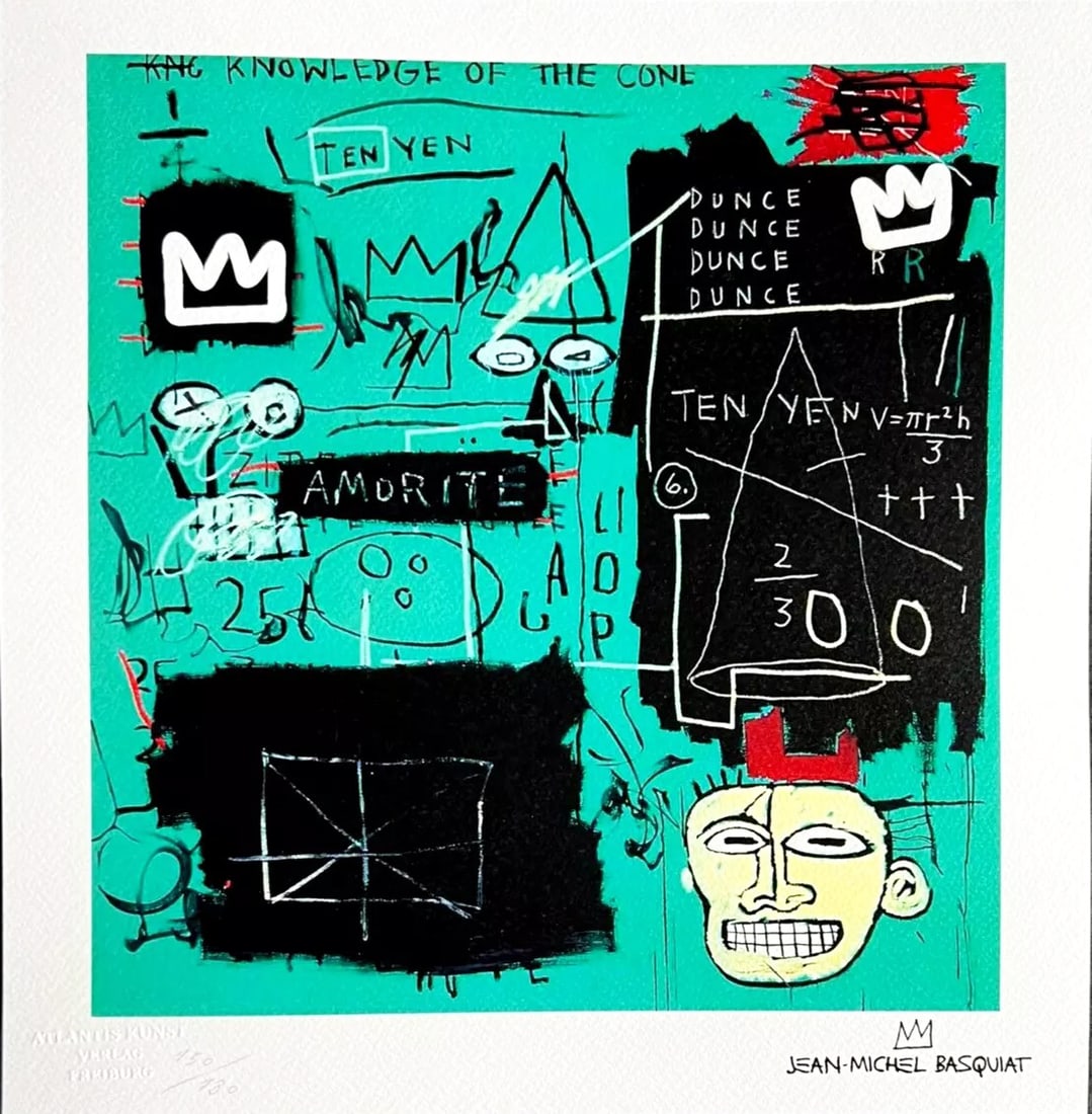 Jean Michel Basquiat - Equals Pi: Jean-Michel Basquiat "Equals Pi" Chromolitograph after an original work. Print-signed lower right, numbered lower left.Excellent conditions. Shipped with care in solid tube, fast shipping in 3-4 days