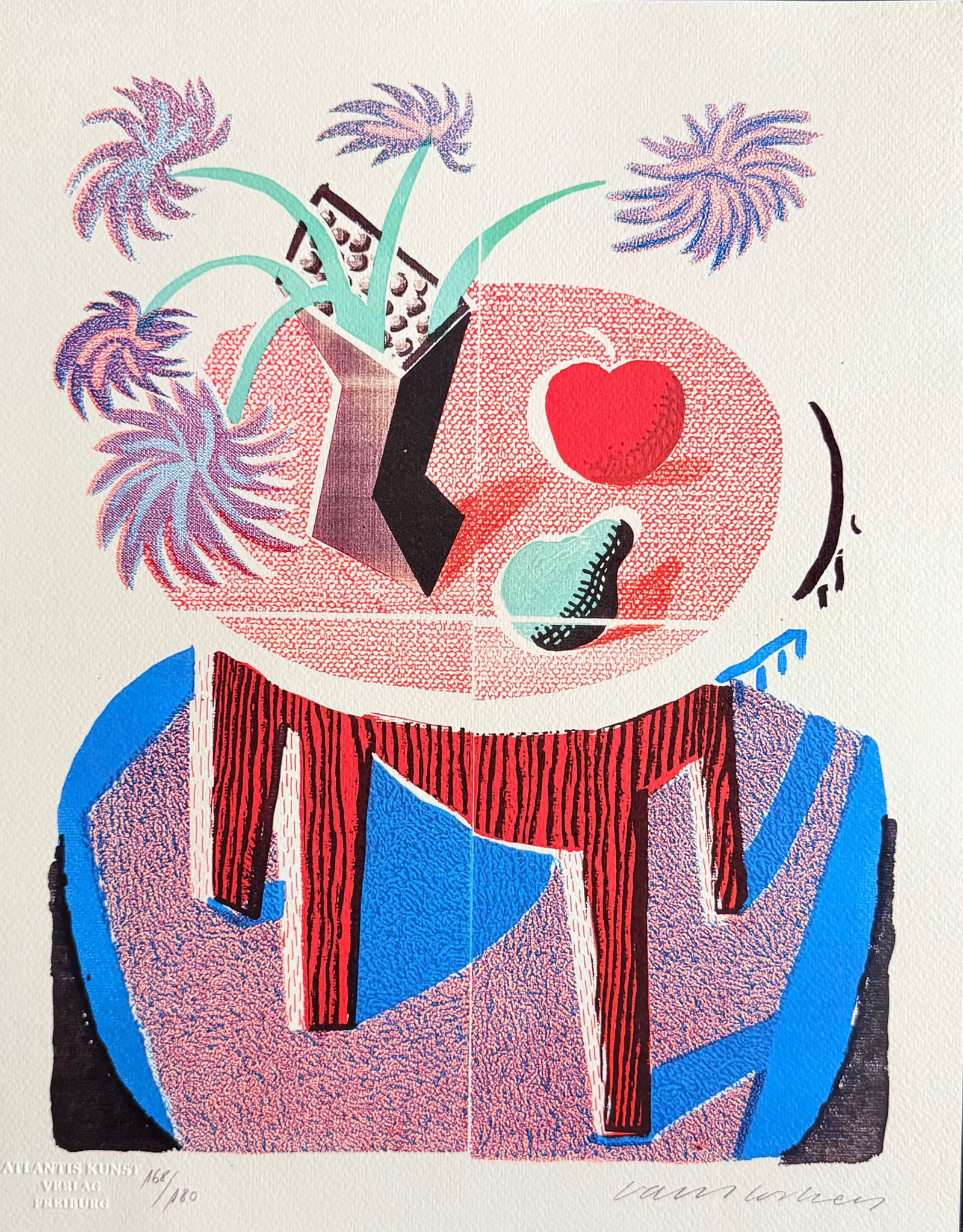 David Hockney - Flowers and Fruit on a Table: David Hockney "Flowers and Fruit on a Table" Chromolitograph after an original work. Print-signed lower right. Numbered lower left. Excellent conditions. Shipped with care in solid tube, fast