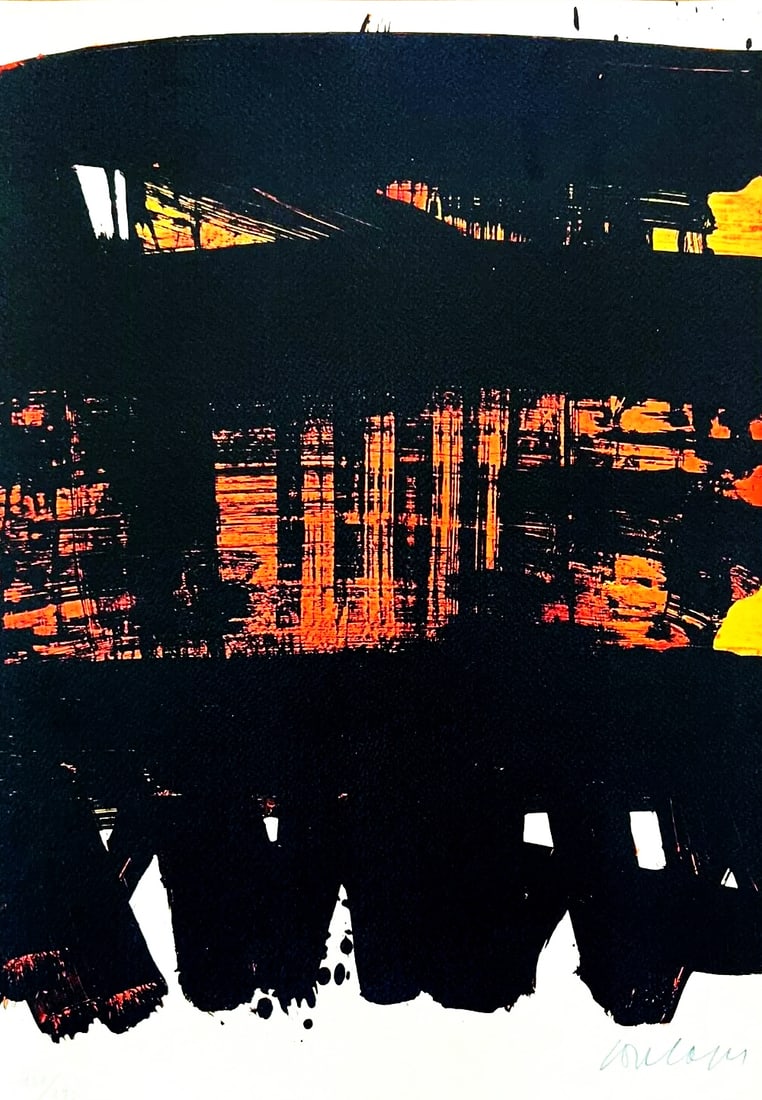Pierre Soulages - Lithograph N.22: Pierre Soulages "Lithograph N.22" Chromolitograph after an original work. Print-signed lower right, numbered lower left.Excellent conditions. Shipped with care in solid tube, fast shipping in 3-4