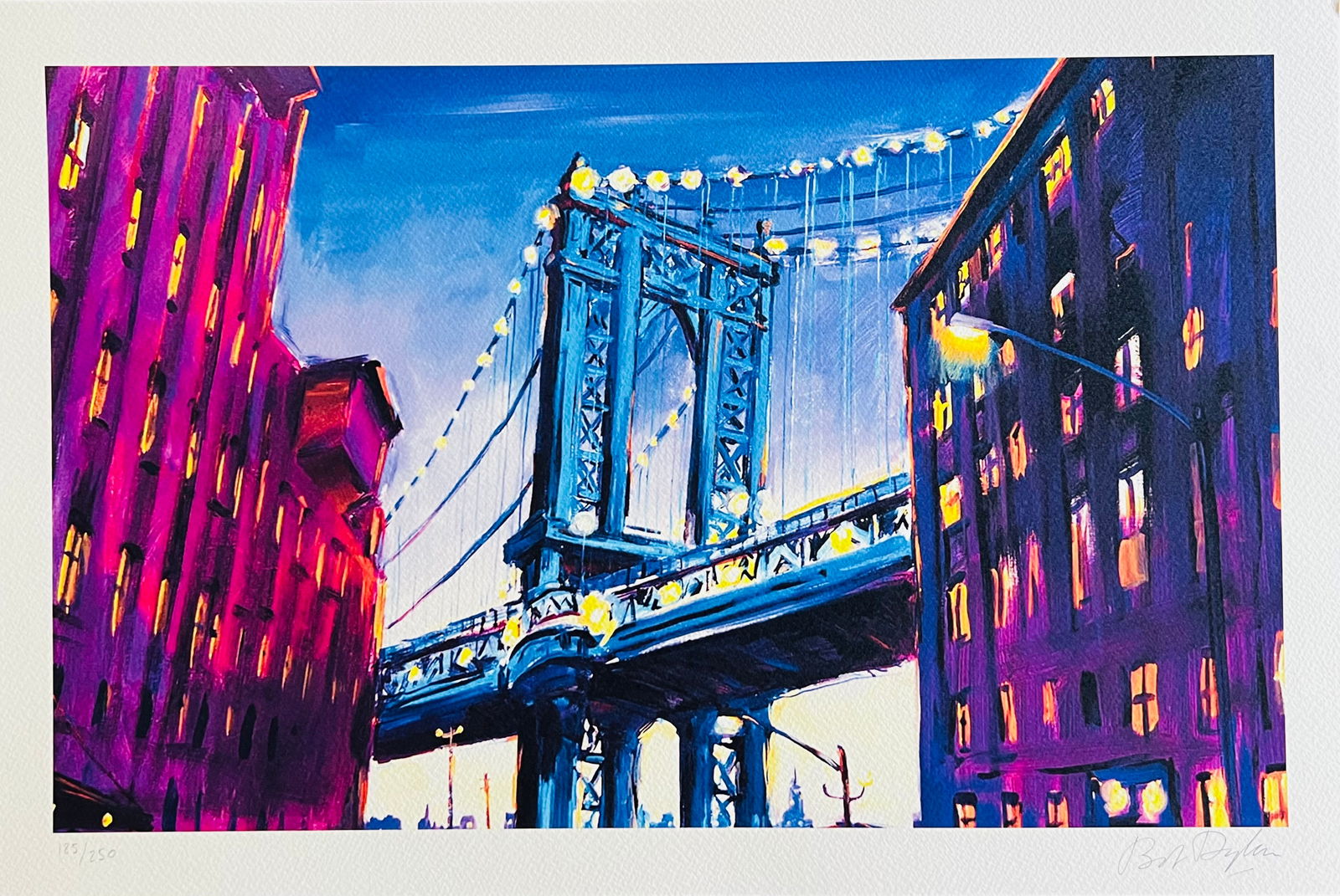 Bob Dylan - Manhattan Bridge: Bob Dylan "Manhattan Bridge" Chromolitograph after an original work. Print-signed lower right. Numbered lower left. Excellent conditions. Shipped with care in solid tube, fast shipping in 3-4 days all