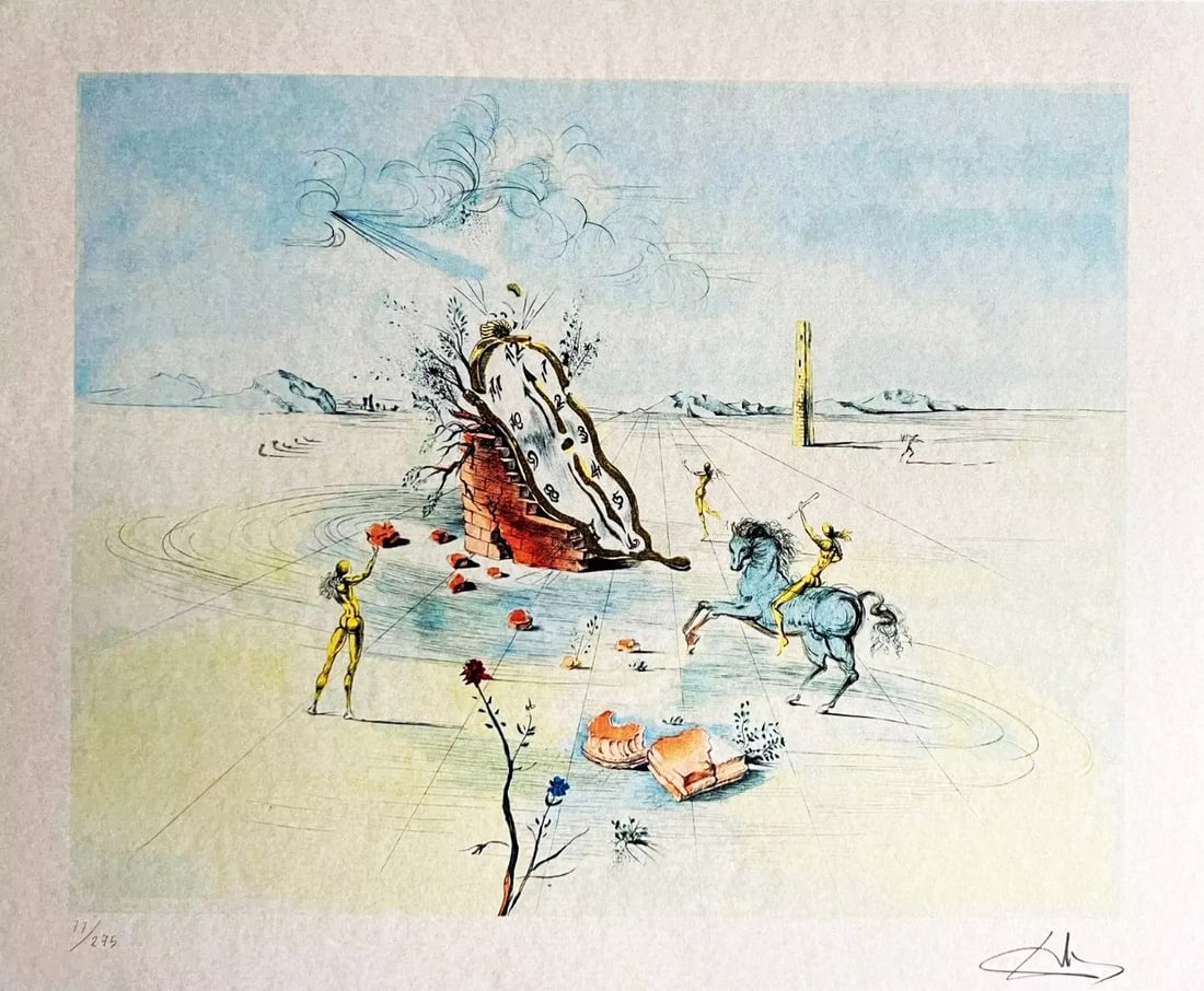 Salvador Dali - Cosmic Knight: Salvador Dali "Cosmic Knight" Chromolitograph after an original work. Print-signed lower right. Numbered lower left. Excellent conditions. Shipped with care in solid tube, fast shipping in 3-4 days