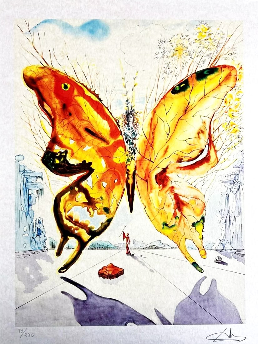Salvador Dali - Butterfly Queen: Salvador Dali "Butterfly Queen" Chromolitograph after an original work. Print-signed lower right. Numbered lower left. Excellent conditions. Shipped with care in solid tube, fast shipping in 3-4 days