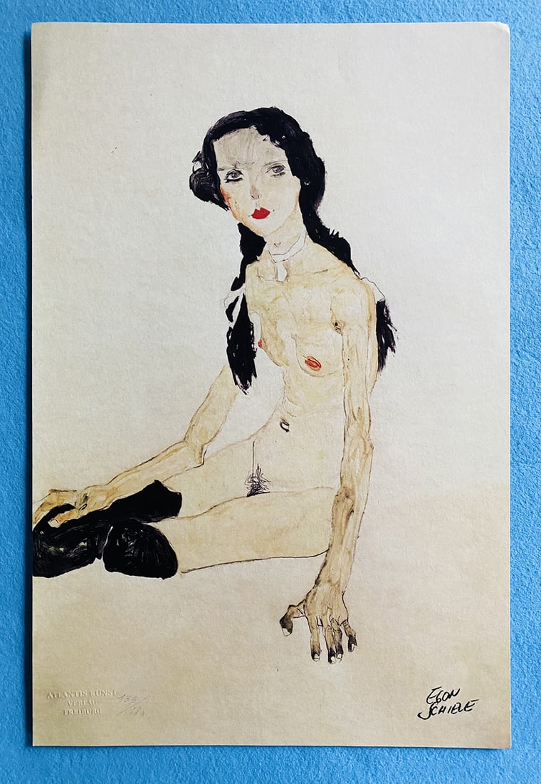 Egon Schiele - Nude with Black Stockings: Egon Schiele "Nude with Black Stockings" Chromolitograph after an original work. Print-signed lower right. Numbered lower left. Excellent conditions. Shipped with care in solid tube, fast shipping in