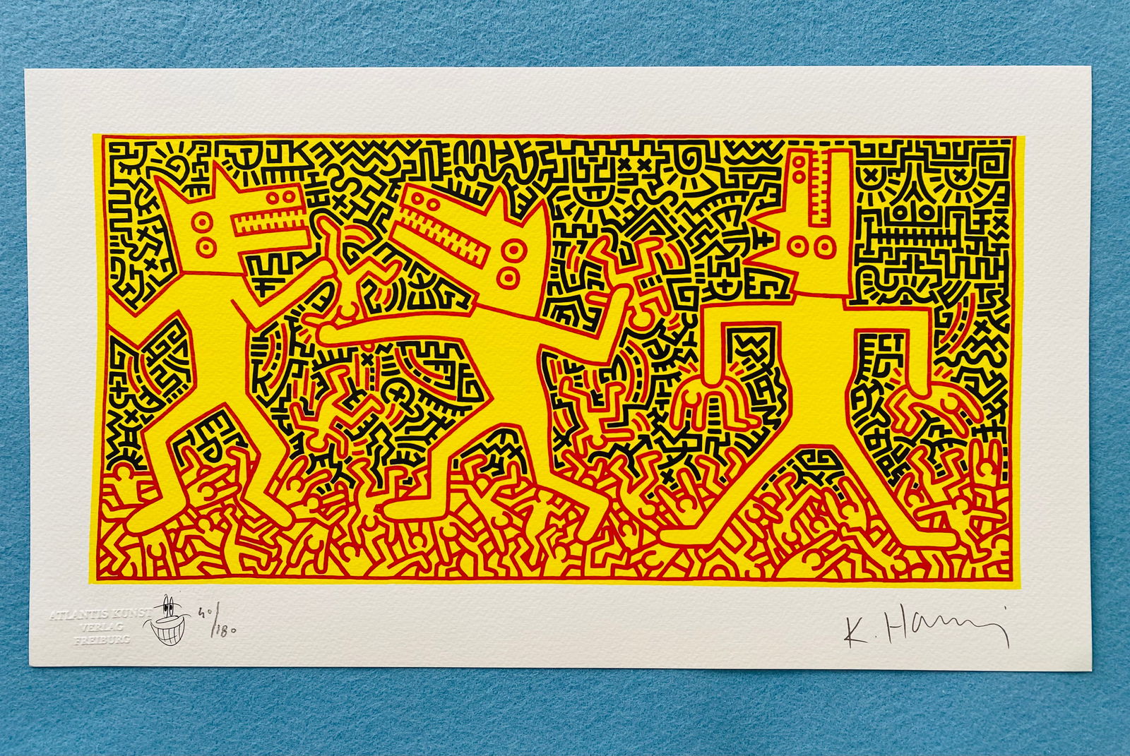 Keith Haring - Untitled: Keith Haring "Untitled" Chromolitograph after an original work. Print-signed lower right. Numbered lower left. Excellent conditions. Shipped with care in solid tube, fast shipping in 3-4 days all over