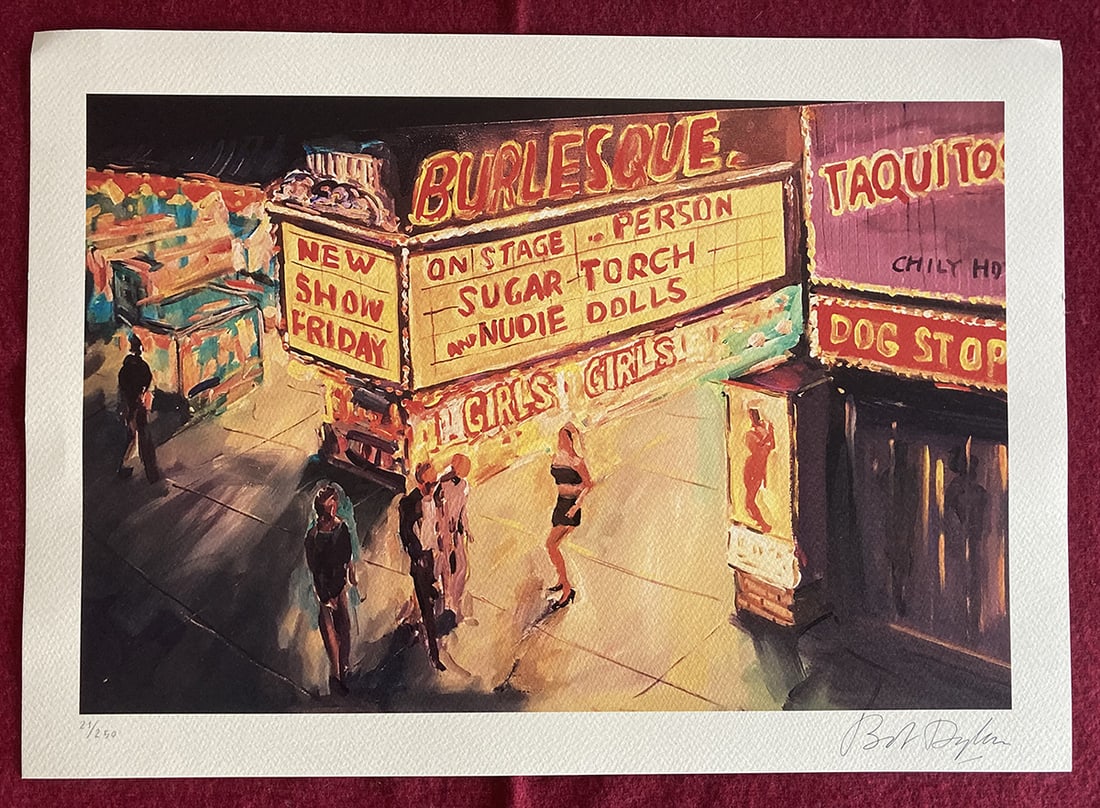 Bob Dylan - Burlesque Theatre: Bob Dylan "Burlesque Theatre" Chromolitograph after an original work. Print-signed lower right. Numbered lower left. Excellent conditions. Shipped with care in solid tube, fast shipping in 3-4 days