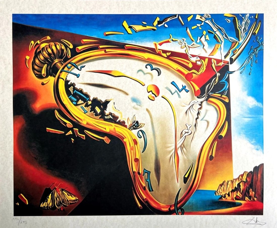 Salvador Dali - Soft Watch in the Moment of Explosion: Salvador Dali "Soft Watch in the Moment of Explosion" Chromolitograph after an original work. Print-signed lower right. Numbered lower left. Excellent conditions. Shipped with care in solid tube,