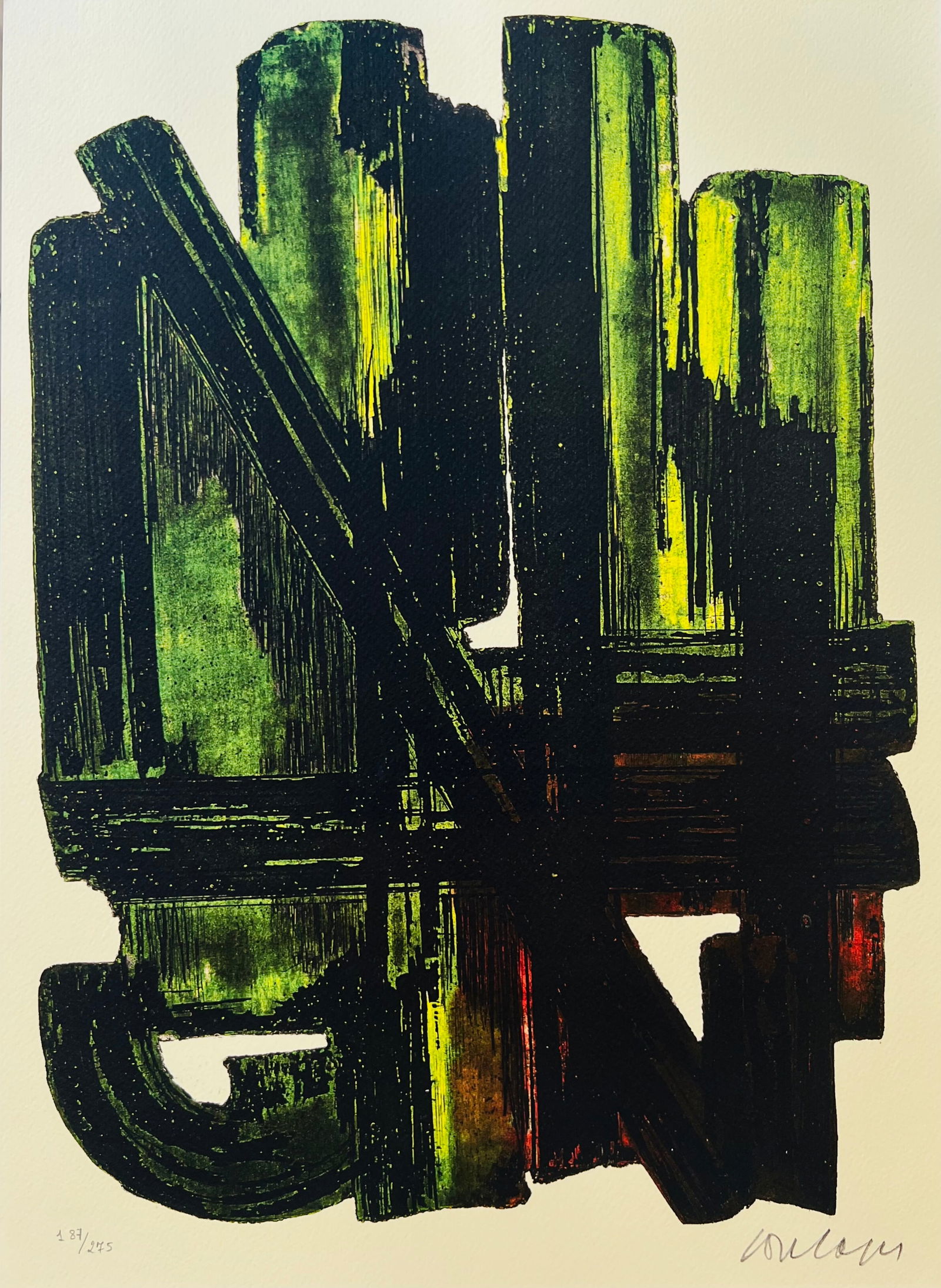 Pierre Soulages - N.VIII: Pierre Soulages "N.VIII" Chromolitograph after an original work. Print-signed lower right. Numbered lower left. Excellent conditions. Shipped with care in solid tube, fast shipping in 3-4 days all