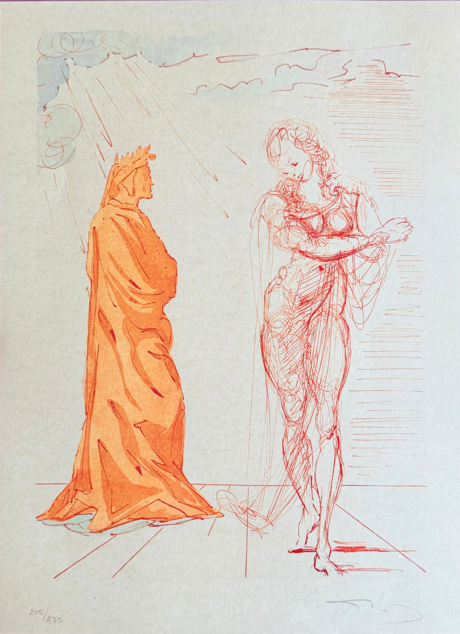 Salvador Dali - The Divine Comedy: Salvador Dali "The Divine Comedy" Chromolitograph after an original work. Print-signed lower right. Numbered lower left. Excellent conditions. Shipped with care in solid tube, fast shipping in 3-4