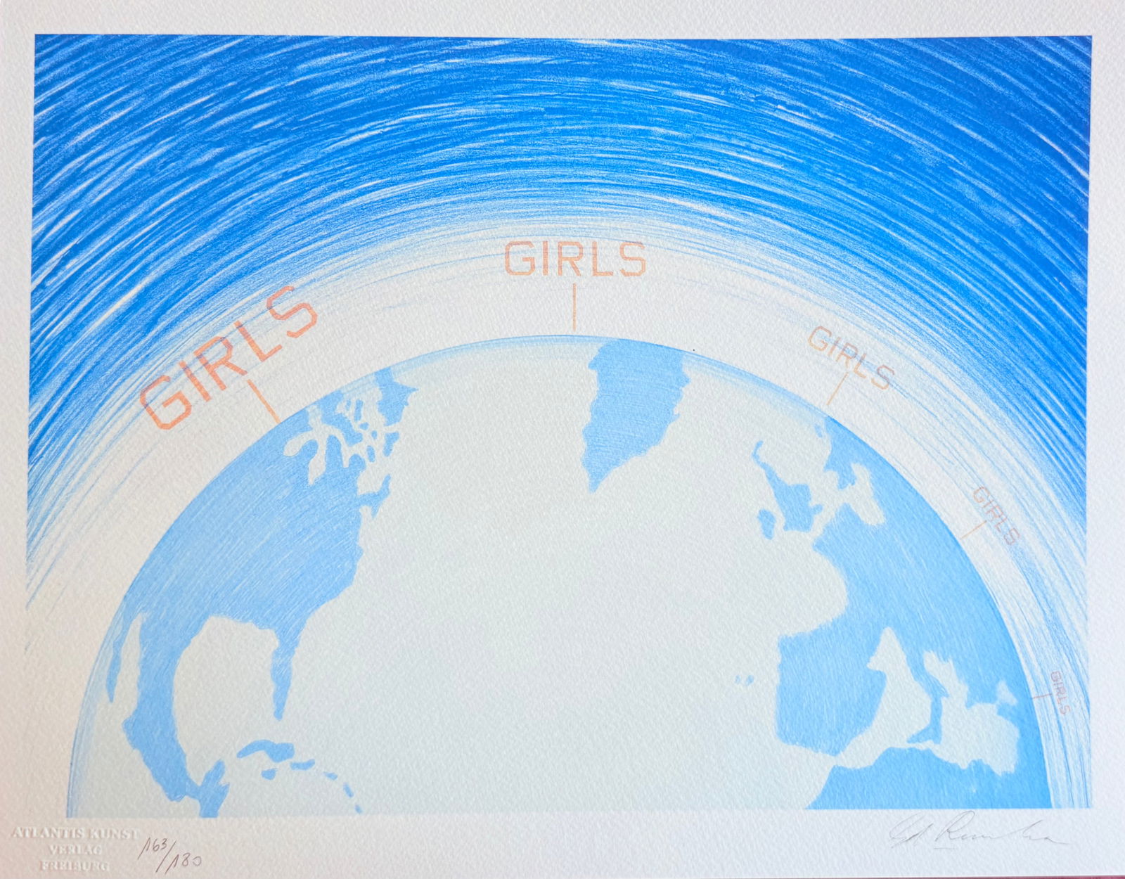Ed Ruscha - Girls: Ed Ruscha "Girls" Chromolitograph after an original work. Print-signed lower right. Numbered lower left. Excellent conditions. Shipped with care in solid tube, fast shipping in 3-4 days all over the w