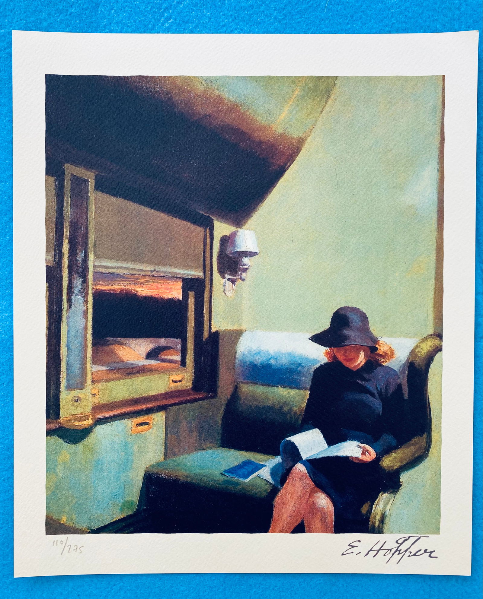 Edward Hopper - Girl in the Train: Edward Hopper "Girl in The Train" Chromolitograph after an original work. Print-signed lower right. Numbered lower left. Excellent conditions. Shipped with care in solid tube, fast shipping in 3-4